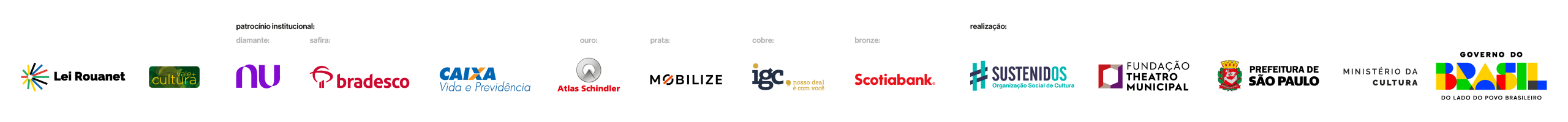 Régua de Logos de patrocinadores e Parceiros do Theatro Municipal